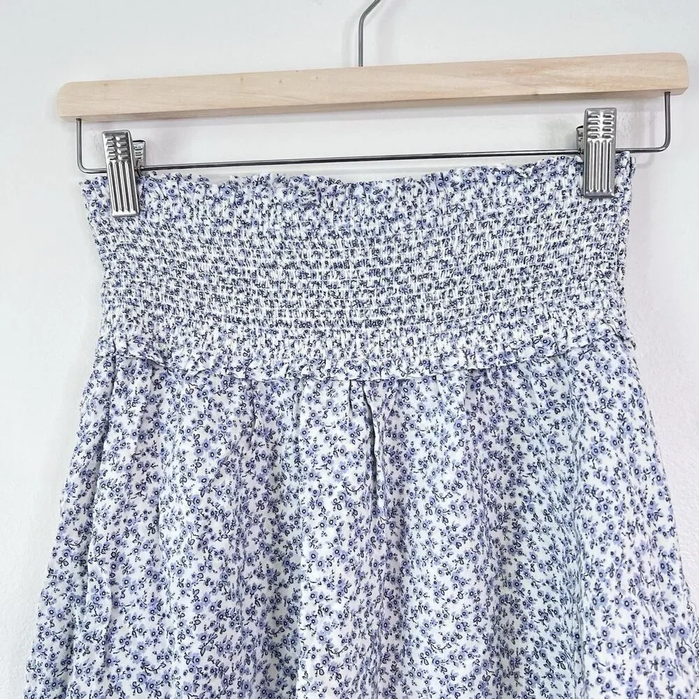 Rails Addison Blue Garden Floral Smocked Tiered Mini Skirt XS Cottagecore Boho